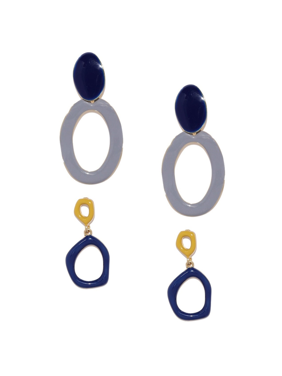 

Blisscovered Pack Of 2 Blue & Gold-Toned Contemporary Drop Earrings