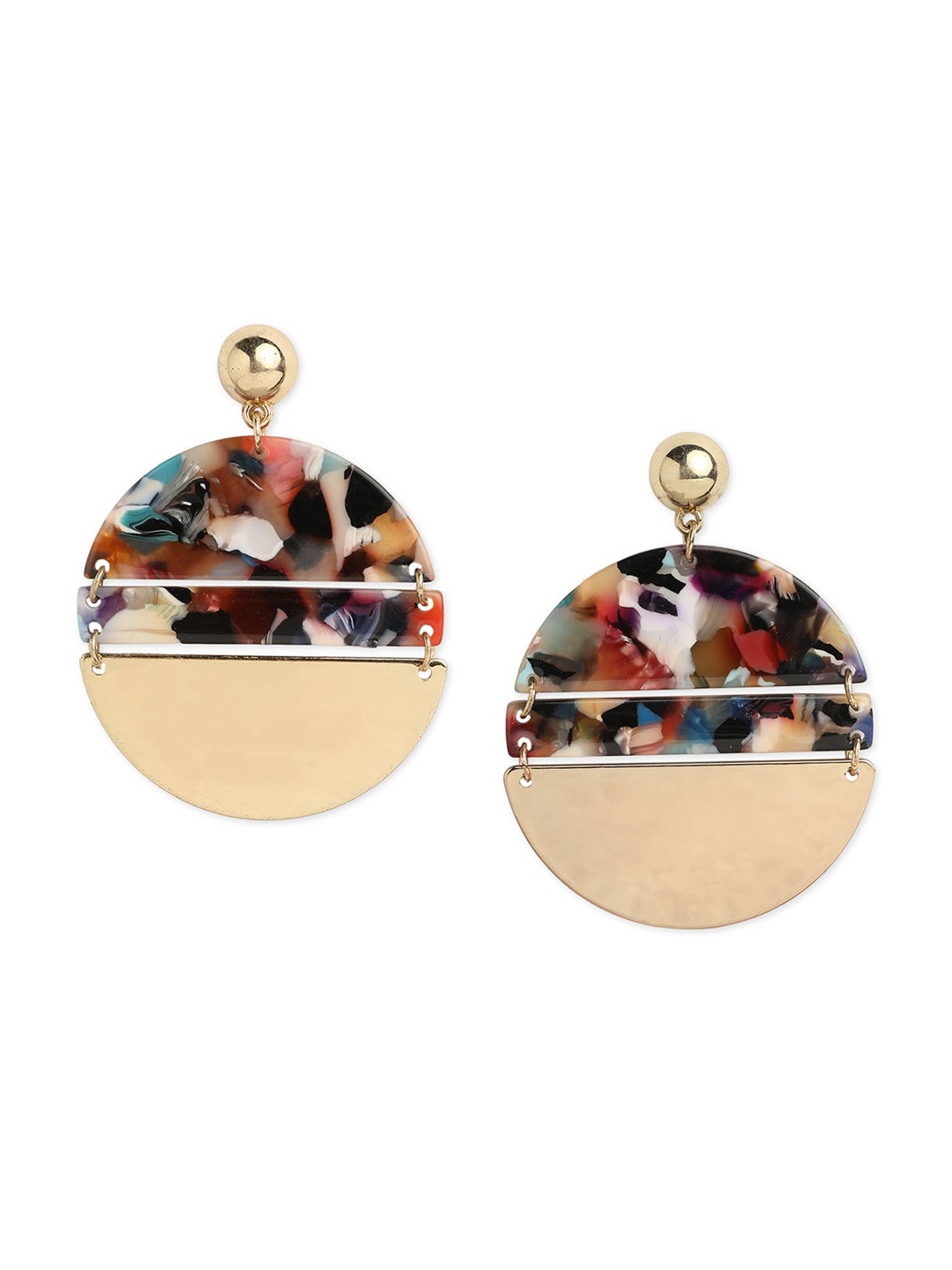 

Blisscovered Gold-Toned & Black Circular Drop Earrings