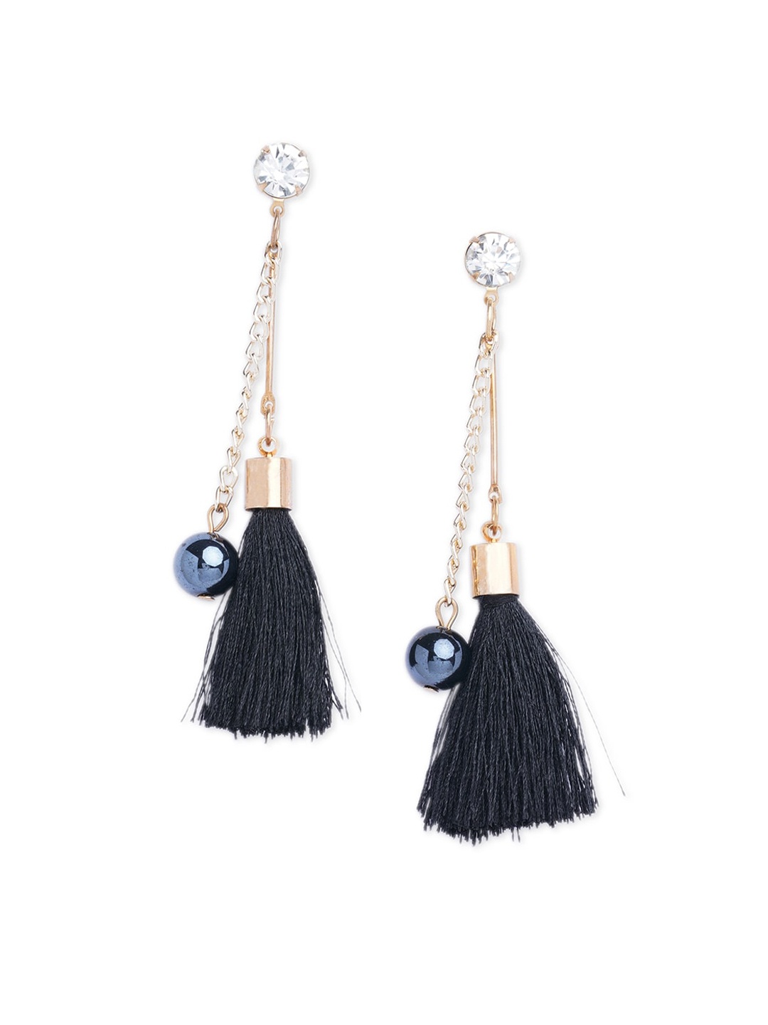 

Blisscovered Black Contemporary Tasselled Drop Earrings