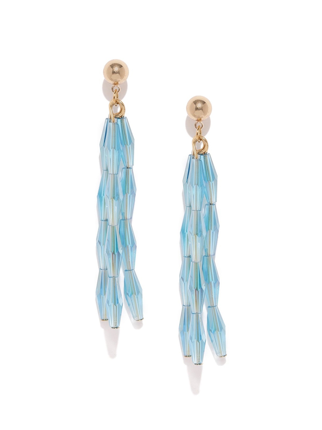 

Blisscovered Turquoise Blue & Gold-Toned Contemporary Tasselled Drop Earrings