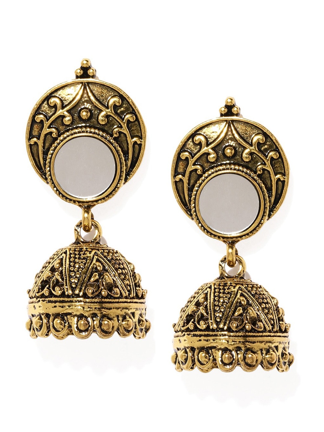 

Blisscovered Gold-Toned Dome Shaped Jhumkas Earrings