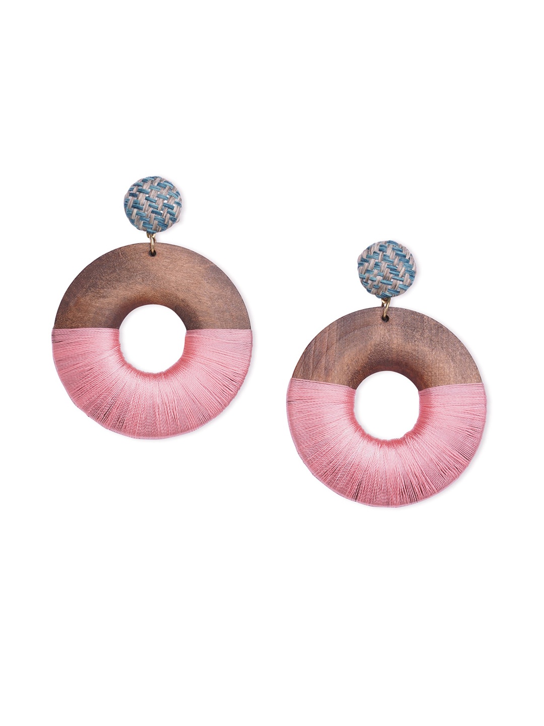 

Blisscovered Pink & Brown Circular Drop Earrings