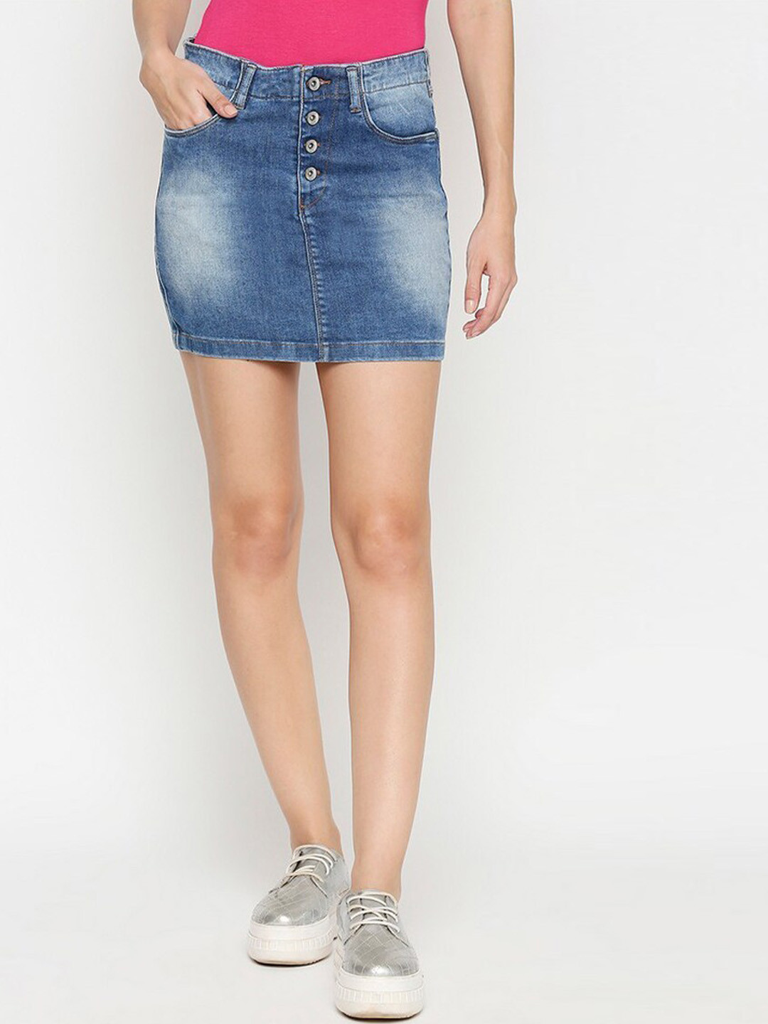 

SPYKAR Women Blue Solid Denim Mini Skirt