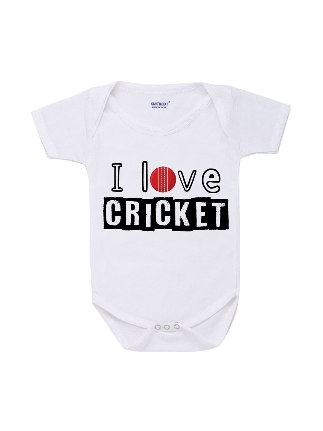 

KNITROOT Infant Kids White I Love Cricket Printed Cotton Bodysuit