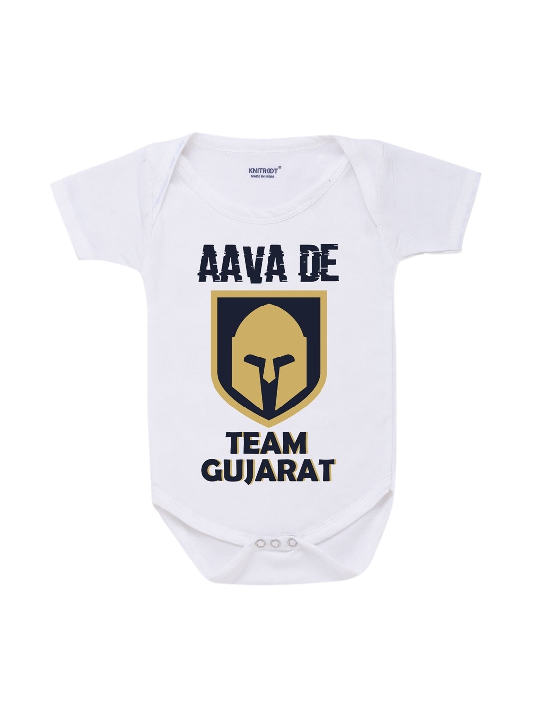 

KNITROOT Kids White Team Gujarat Printed Cotton Bodysuit