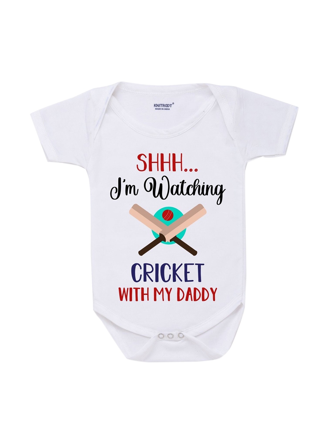 

KNITROOT Kids White & Blue Printed Cotton Bodysuit