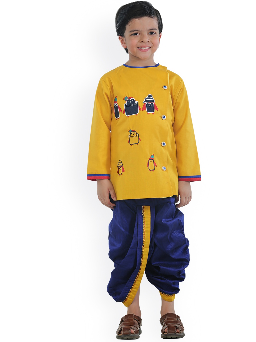 

ahhaaaa Boys Yellow Embroidered Kurti with Dhoti Pants
