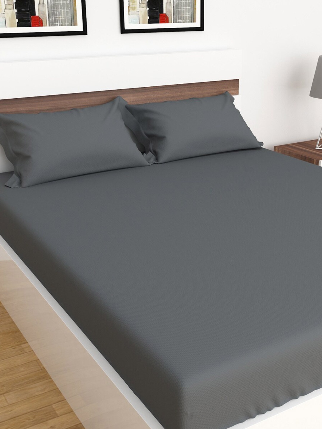 

Home Centre Grey 210 TC Single Fitted Bedsheet with 1 Pillow Covers
