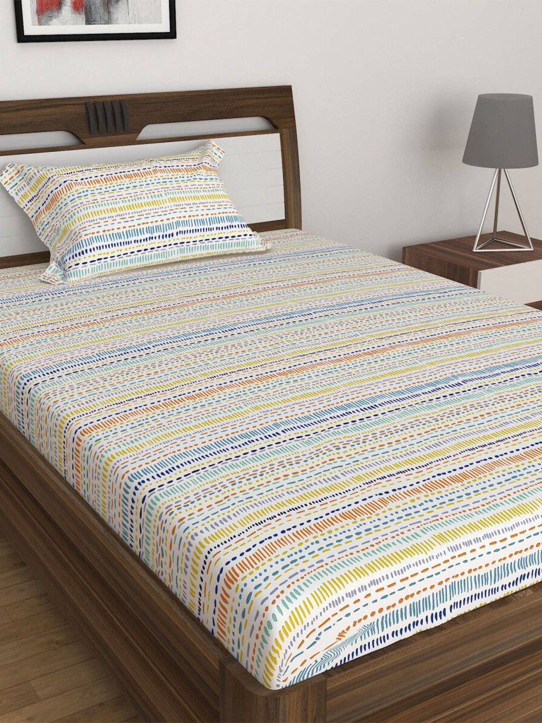 

Home Centre Slate Multicolour Printed Cotton Single Bedsheet Set, Blue