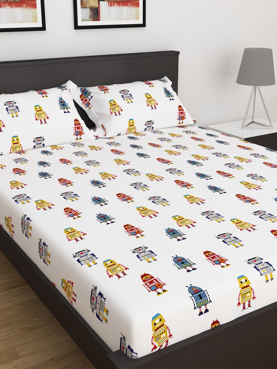 

Home Centre White & Blue Printed 210 TC Cotton Queen Bedsheet with 2 Pillow Cover