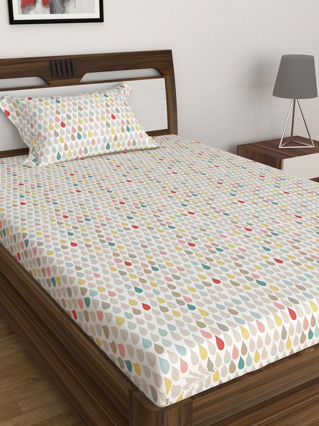 

Home Centre Slate White Raindrop Printed Cotton Single Bedsheet Set