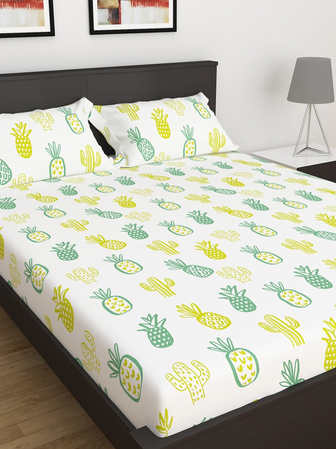 

Home Centre White & Yellow Cotton 150 TC Single Bedsheet With 2 Pillow Covers