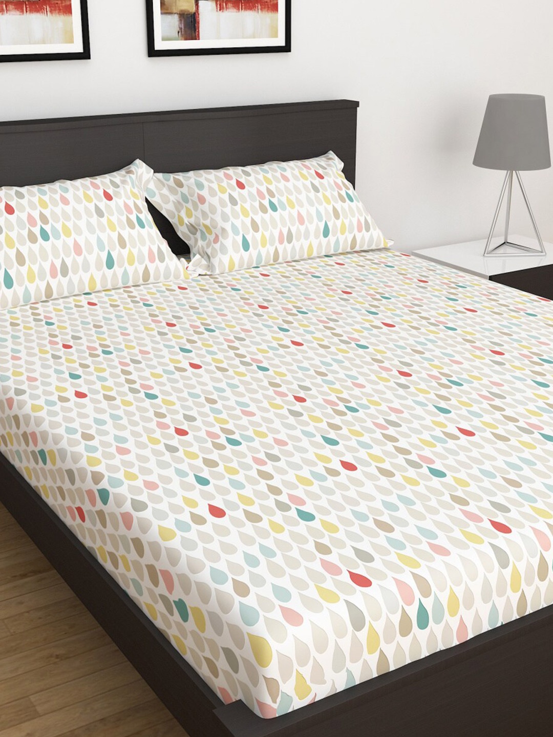 

Home Centre Slate White Printed Cotton Queen Bedsheet Set