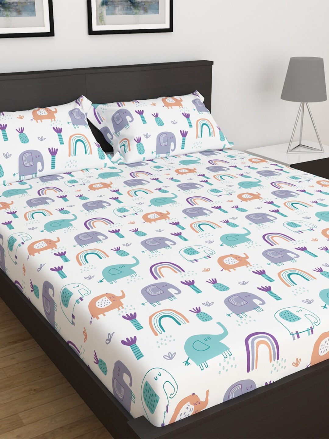 

Home Centre White & Purple Printed 210 TC Single Bedsheet with 2 Pillow Covers