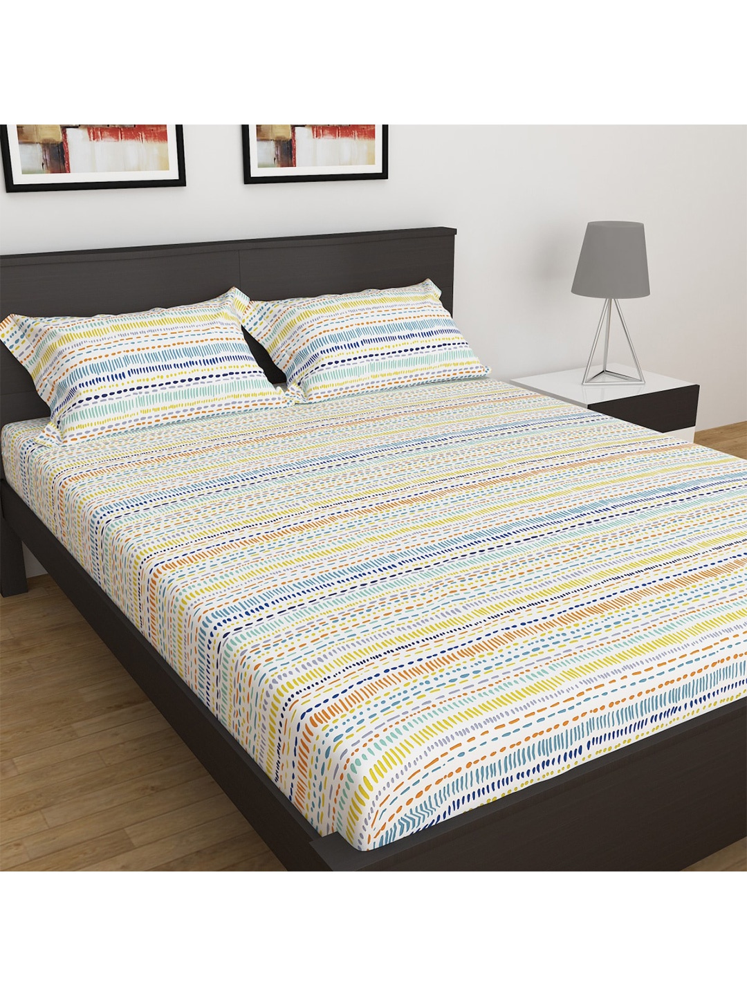 

Home Centre Slate Multicolour Printed Cotton Queen Bedsheet Set, Multi