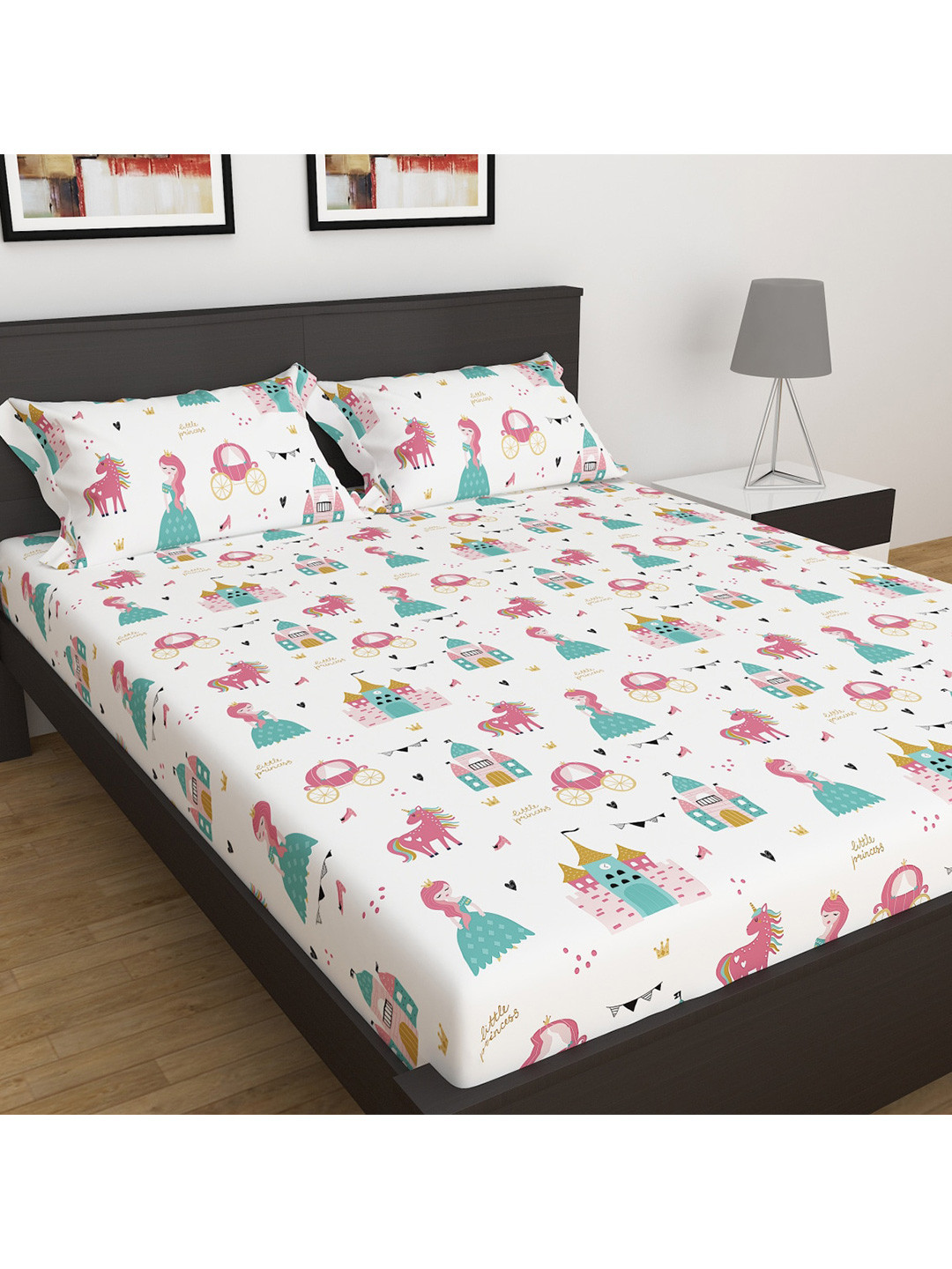 

Home Centre Pink & White 210 TC Single Printed Cotton Bedsheet with 1 Pillow Covers
