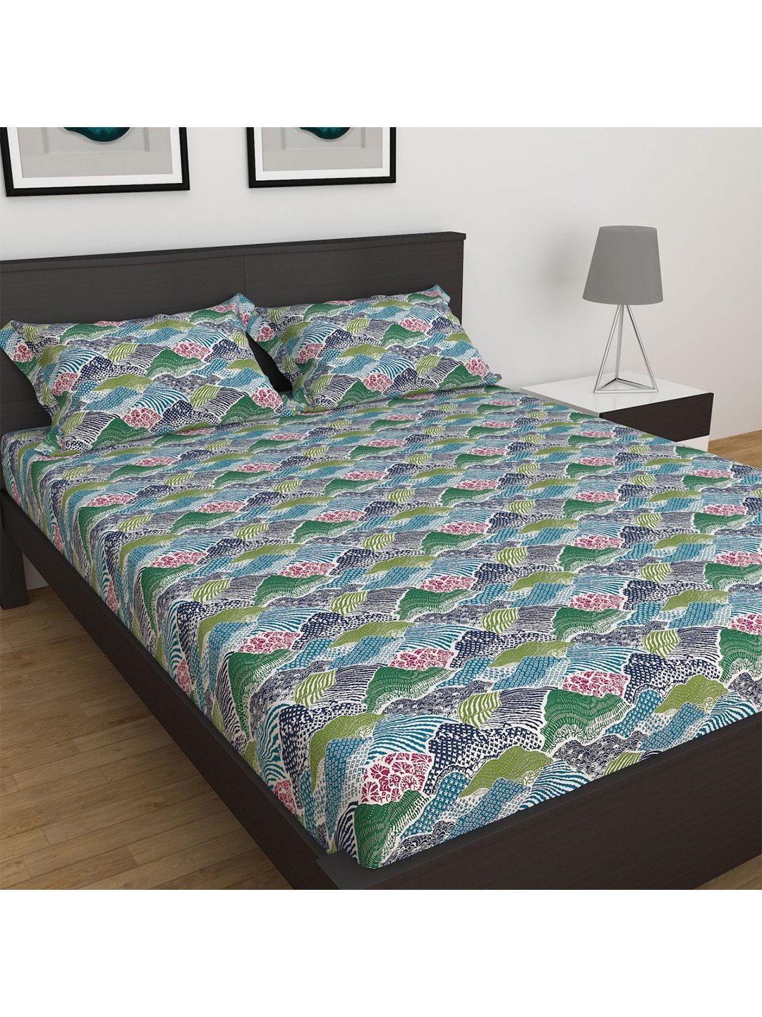 

Home Centre Blue Art Of Asia Patagonia 3 Piece Cotton Super King Size Bedsheet Set