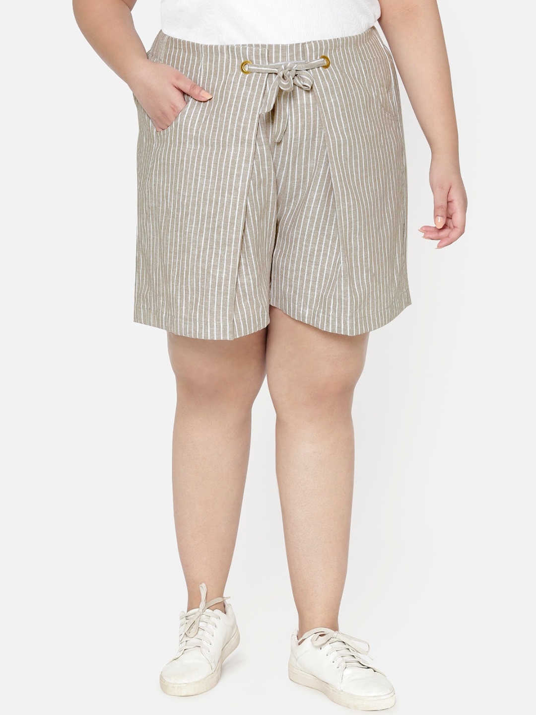 

wild U Plus Size Women Brown Striped Loose Fit High-Rise Outdoor Shorts