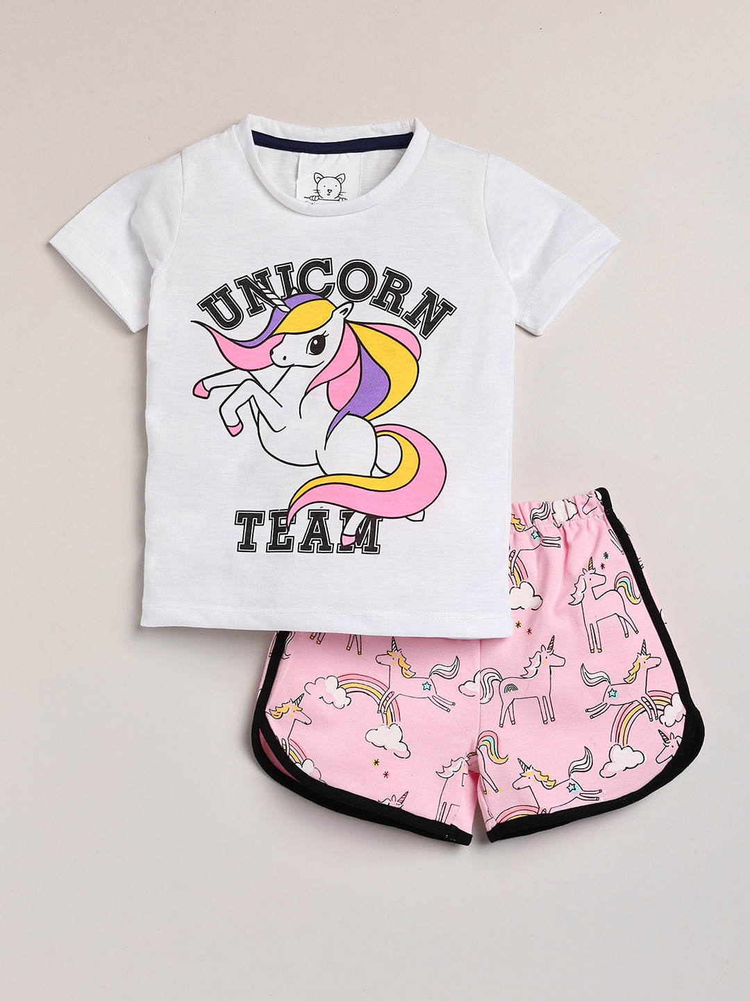 

Lazy Shark Girls White & Pink Graphic Printed Cotton Clothing Set
