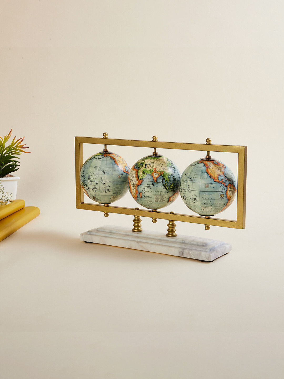 

Home Centre Gold & Orange Printed Globe Table Accent Showpiece, Green