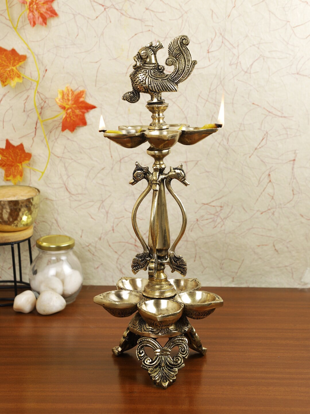 

Imli Street Gold-Toned Brass Bird Pancham Diyas Lamp
