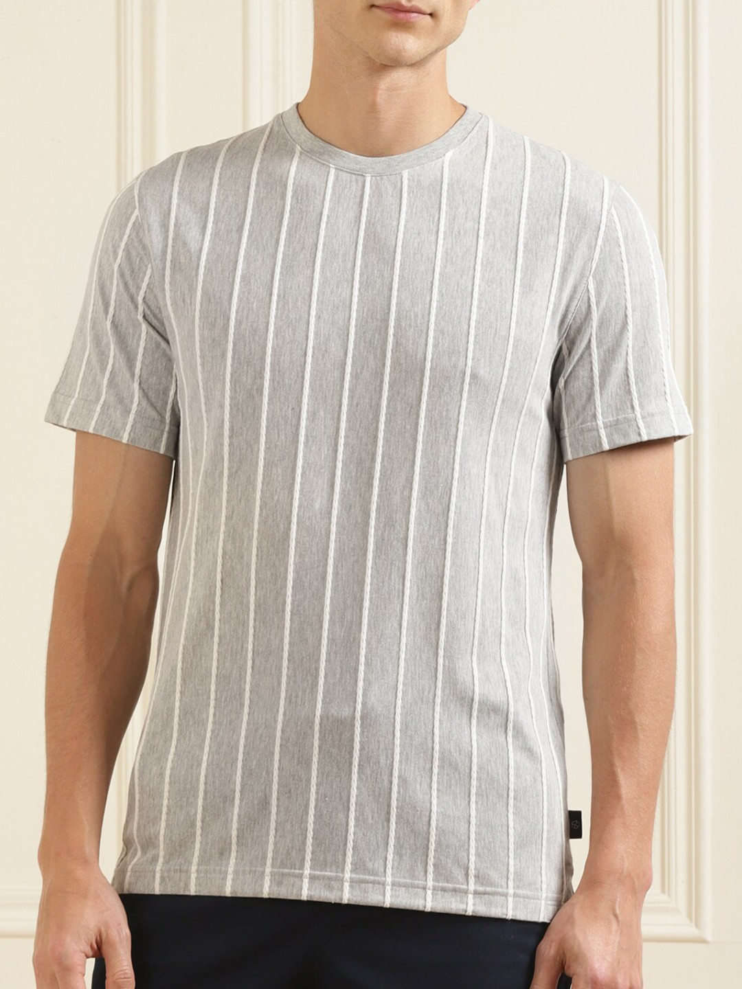 

Ted Baker Men Grey Striped V-Neck Pure Cotton T-shirt