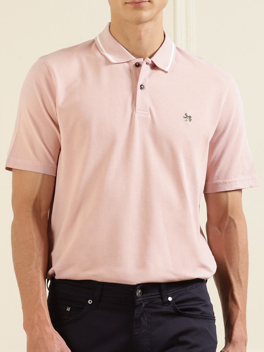 

Ted Baker Men Pink Polo Collar Pure Cotton T-shirt