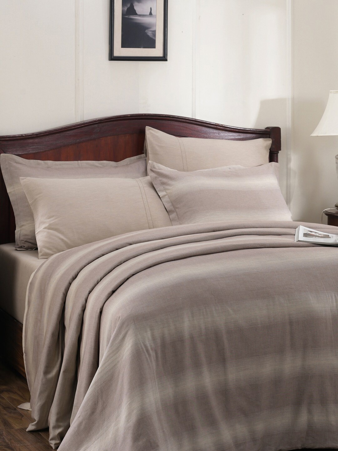 

MASPAR Brown Striped 300 TC King Cotton Bedsheet with 2 Pillow Covers