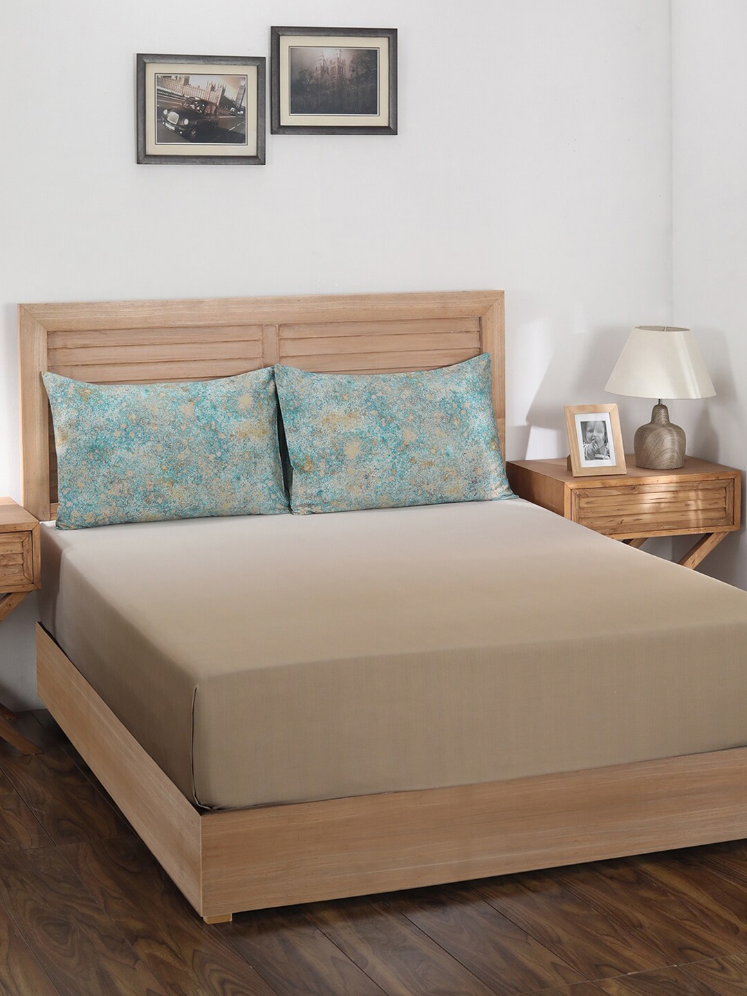 

MASPAR Gold-Toned & Blue 400 TC King Bedsheet with 2 Pillow Covers