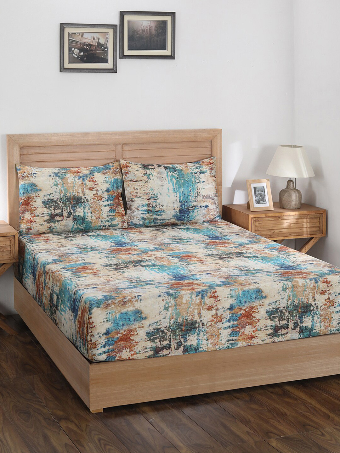 

MASPAR Blue & Beige 400 TC King Bedsheet with 2 Pillow Covers