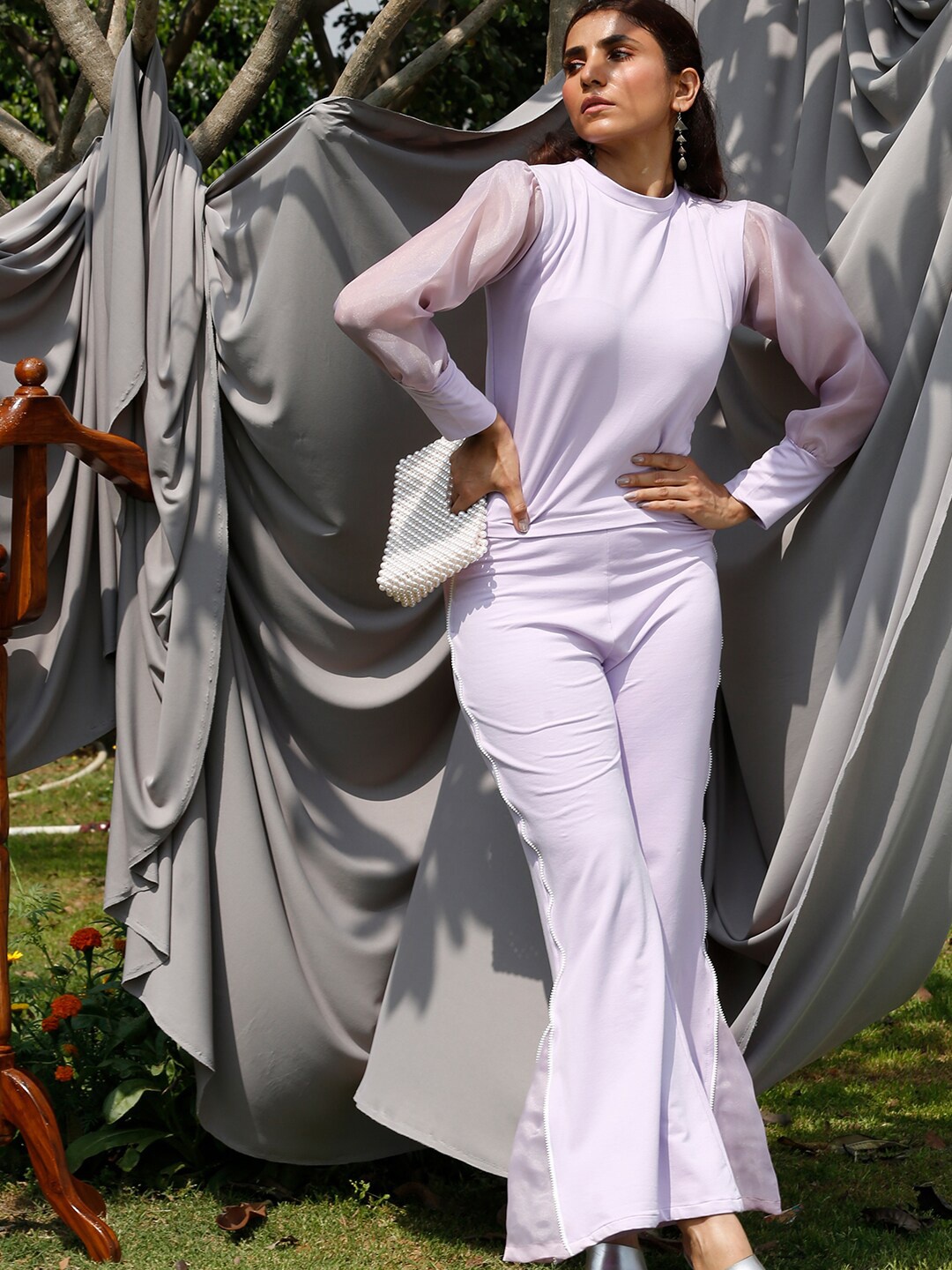 

SALMON STRETCH Women Lavender Solid Co-ord Set