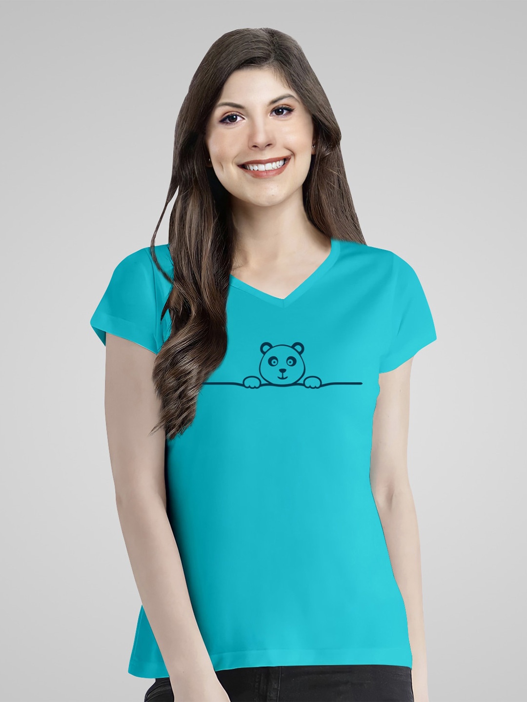 

Pootlu Women Blue Printed Cotton T-shirt