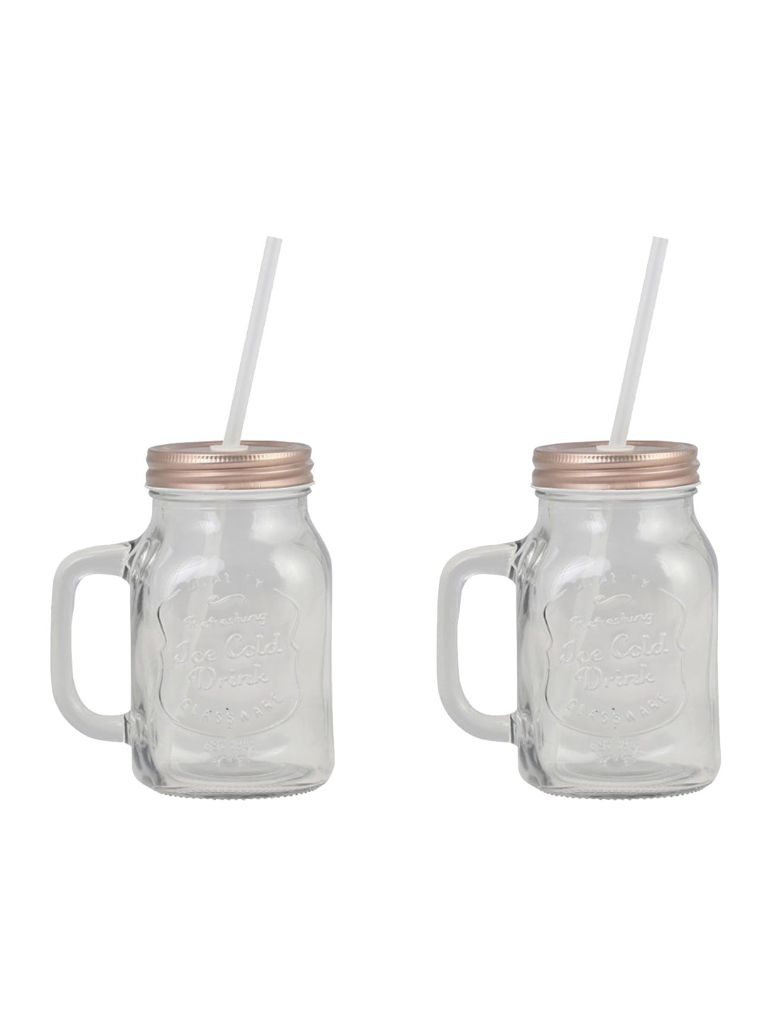 

Home Centre Set Of 2 Transparent Solid Water Mason Jar