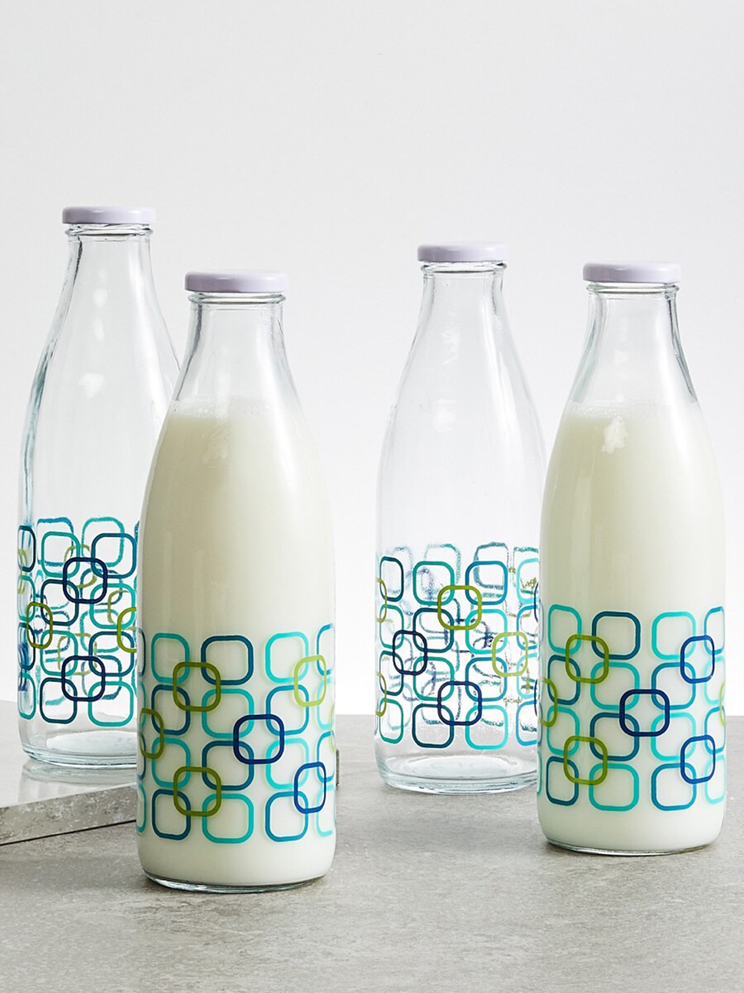 

Marley Cuba Glass Milk Bottle - 1L - Set of 4, Transparent