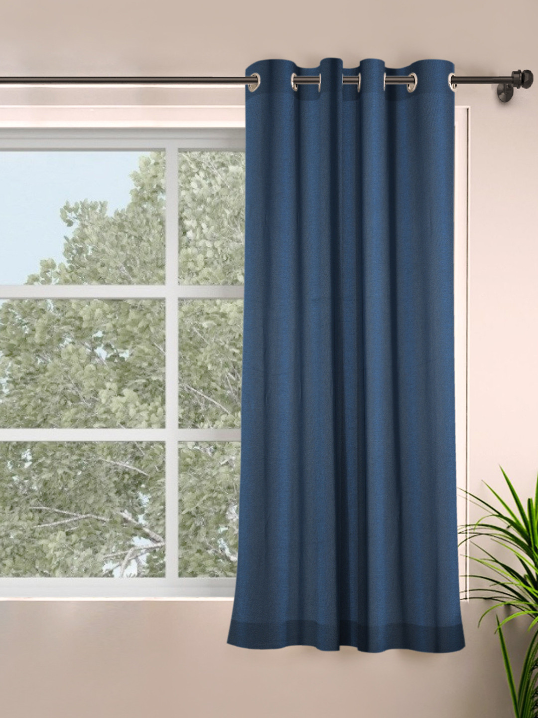 

ROSARA HOME Navy Blue Self Design Black Out Window Curtain
