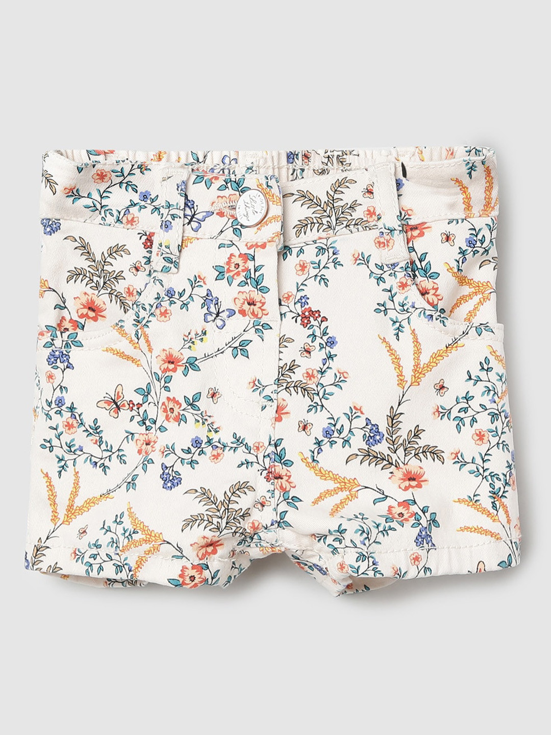 

max Girls Off-White & Orange Floral Printed Shorts
