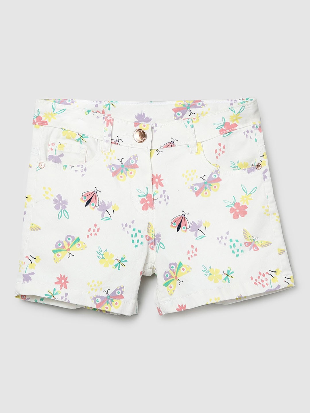 

max Girls White & Purple Conversational Printed Shorts