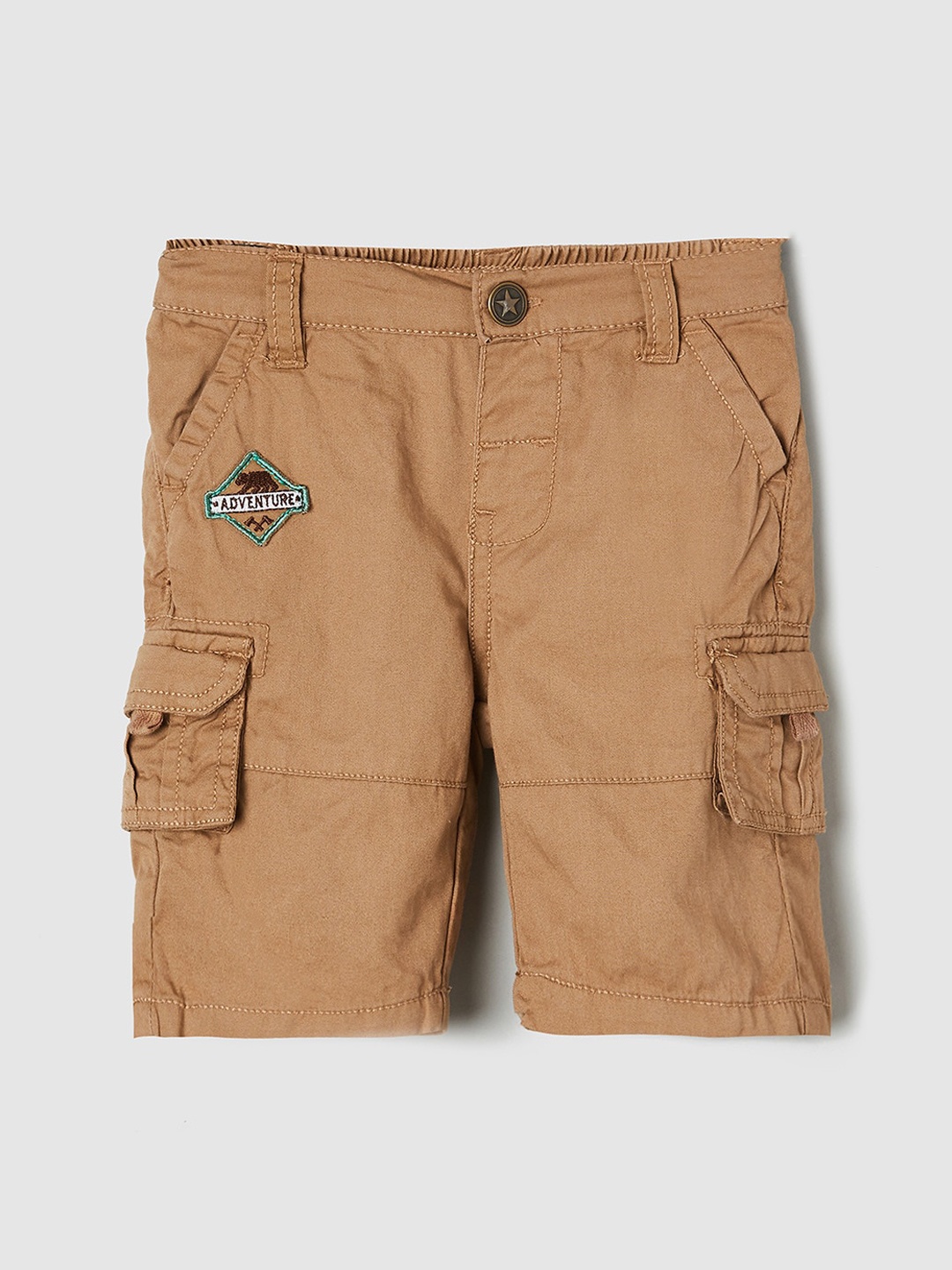 

max Boys Brown Regular Fit Solid Cotton Cargo Shorts