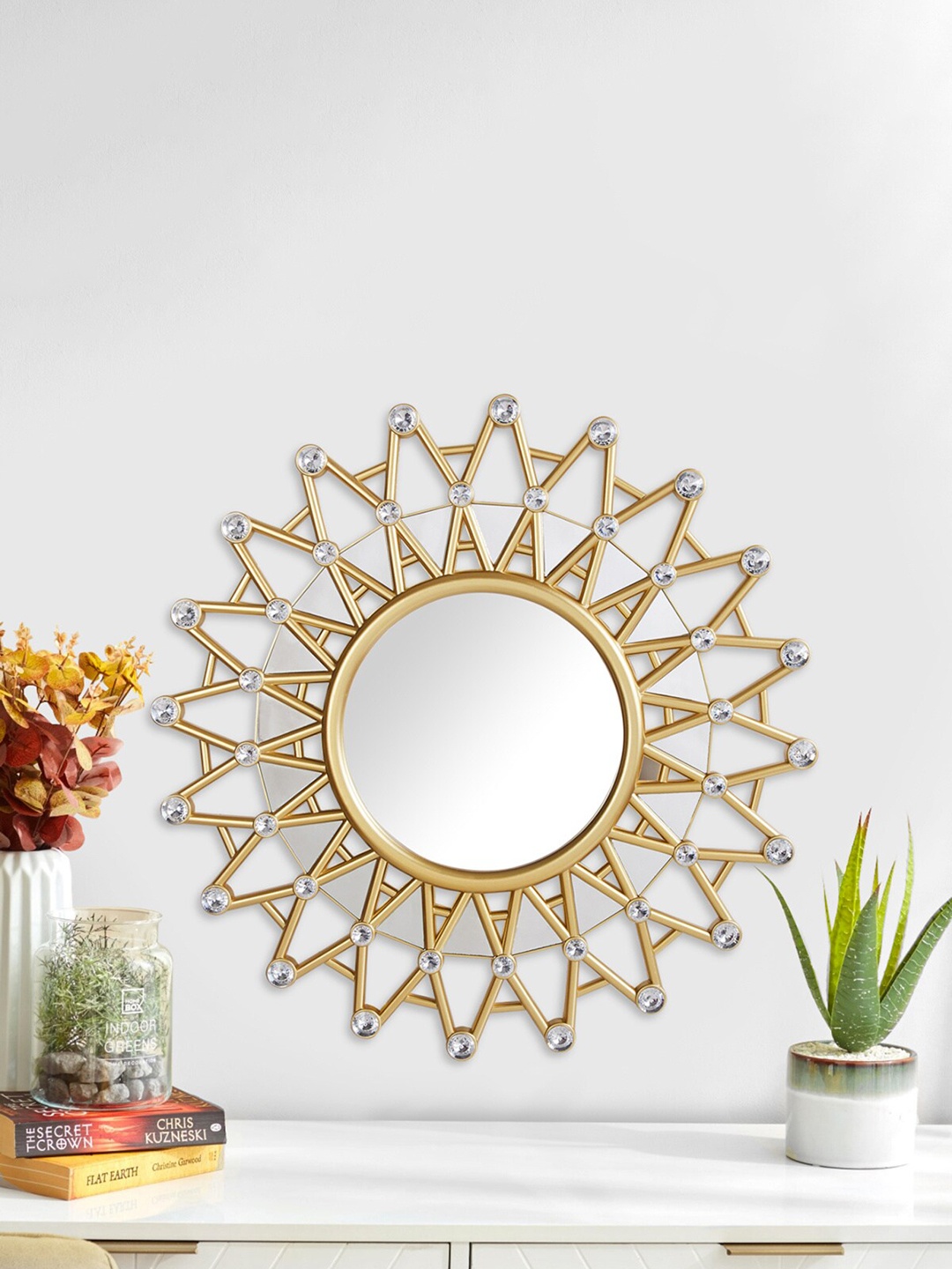 Home Centre Gold-Toned Textured Wall Mirror