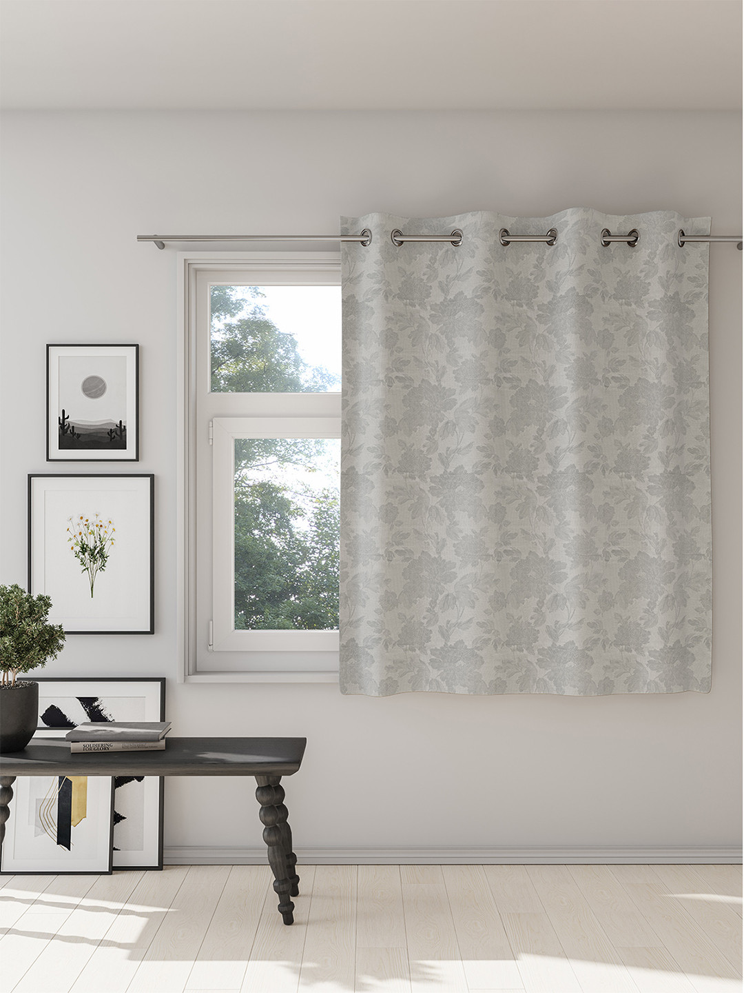 

DDecor Grey Floral Room Darkening Window Curtain