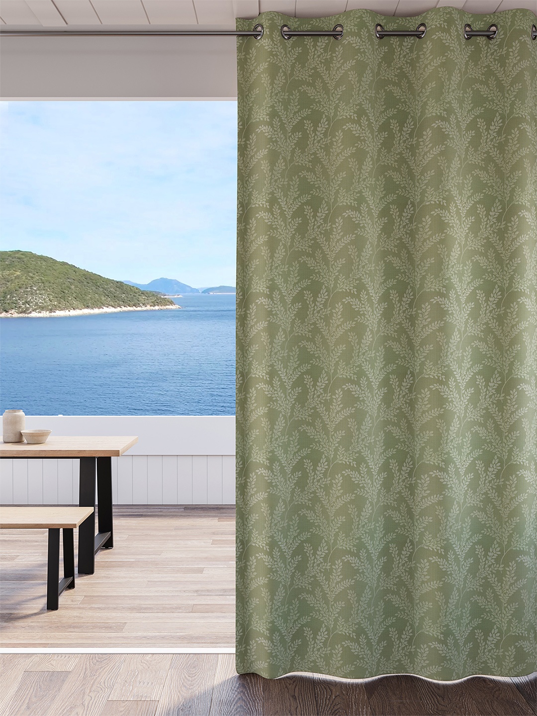DDecor Green Floral Room Darkening Long Door Curtain