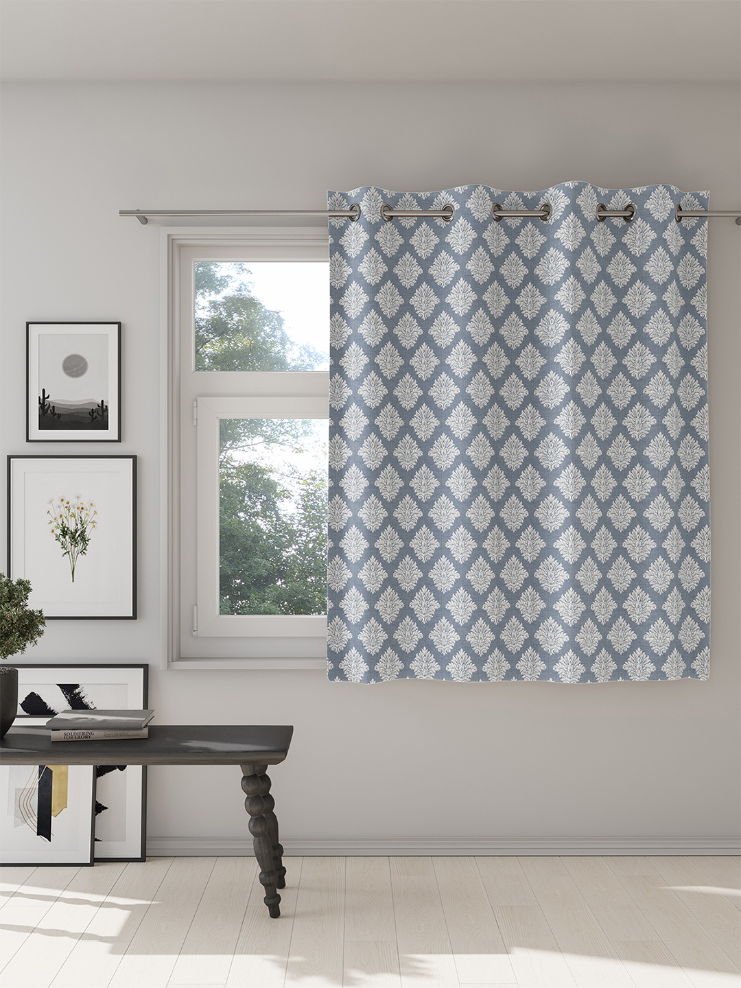 

DDecor Blue Ethnic Motifs Printed Room Darkening Window Curtain