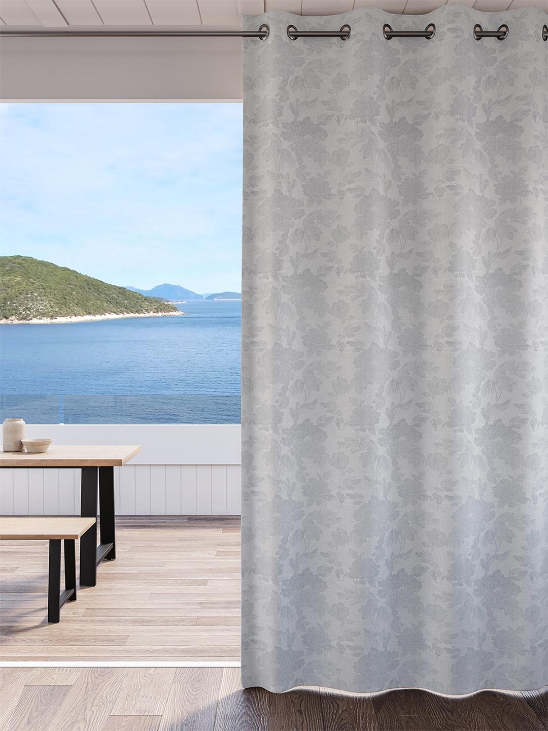 

DDecor Grey & White Floral Room Darkening Long Door Curtain