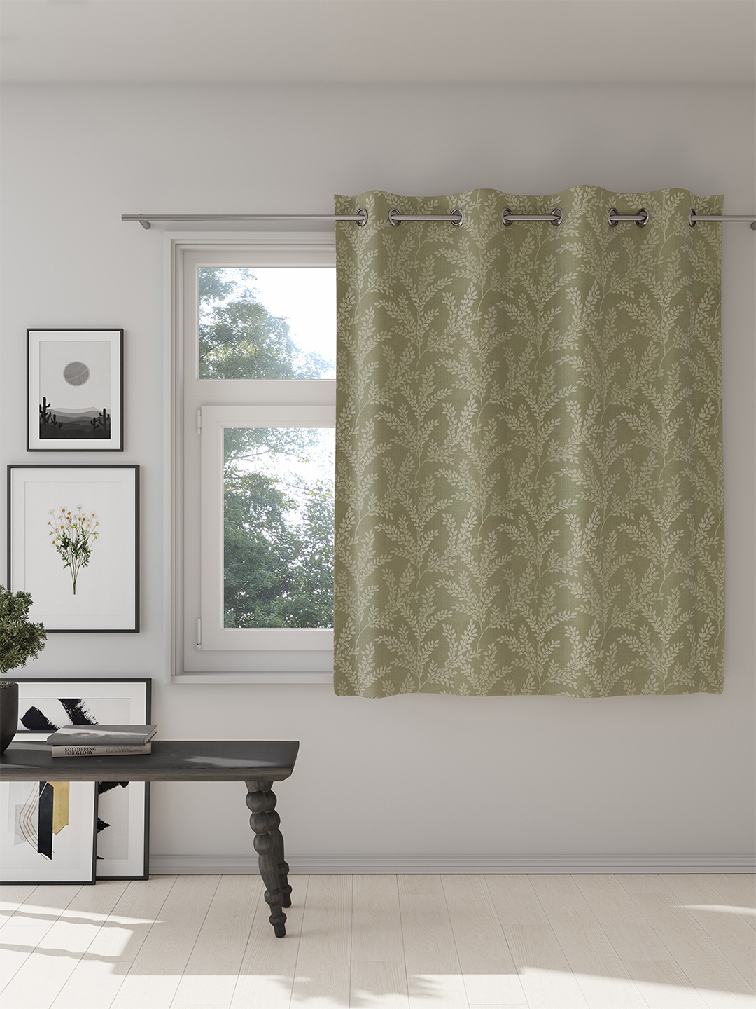 

DDecor Green Floral Room Darkening Window Curtain