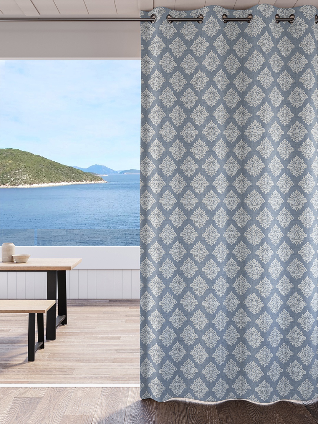DDecor Blue & White Ethnic Motifs Room Darkening Door Curtain