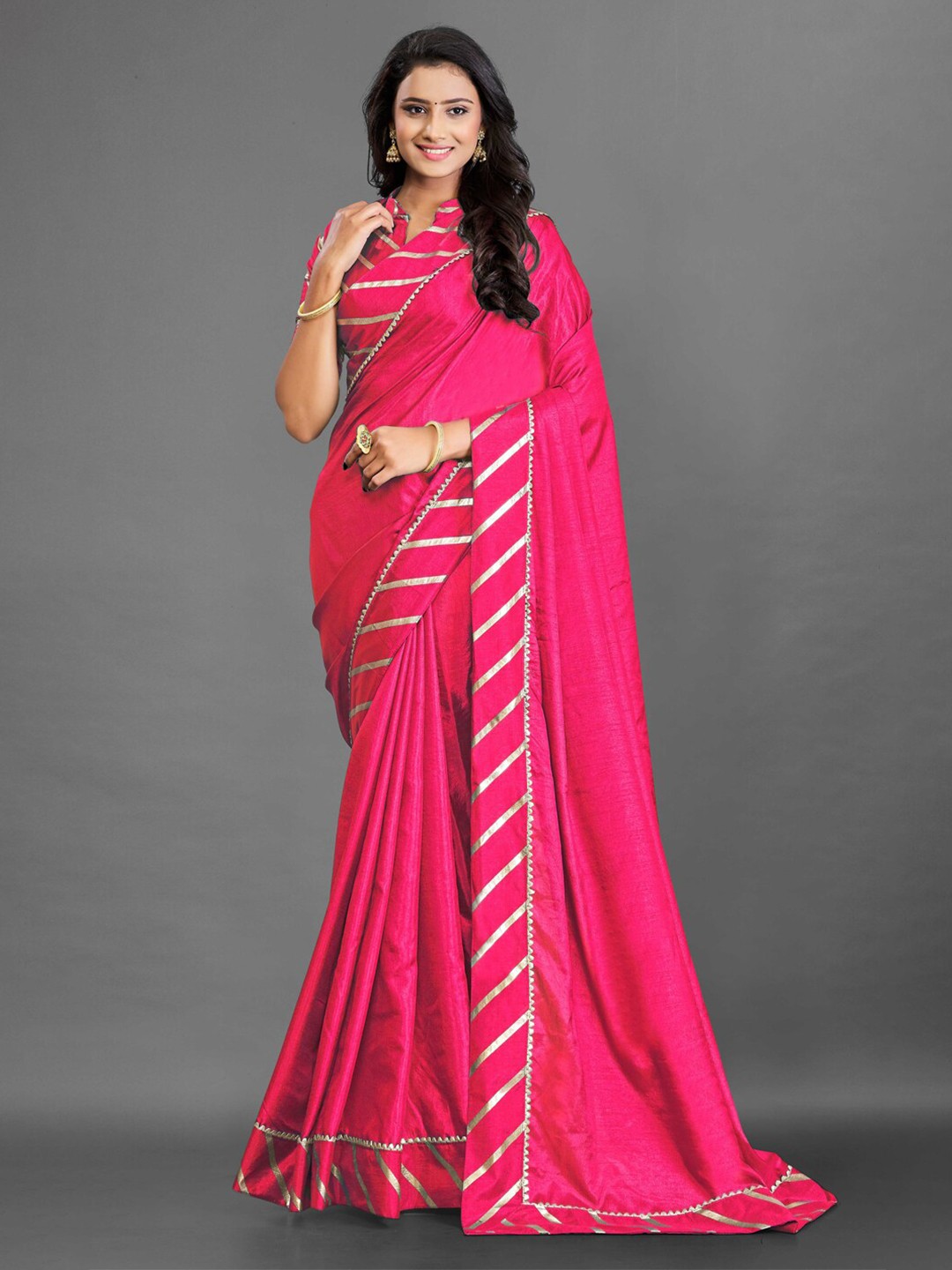 

KALINI Pink & Golden Silk Blend Saree