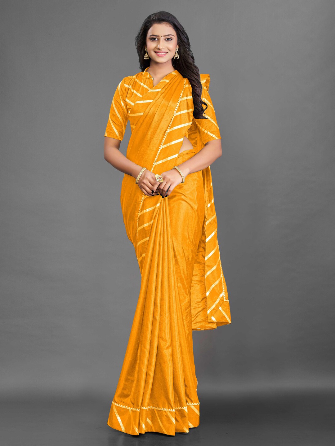 

KALINI Yellow & Gold-Toned Gotta Patti Silk Blend Saree