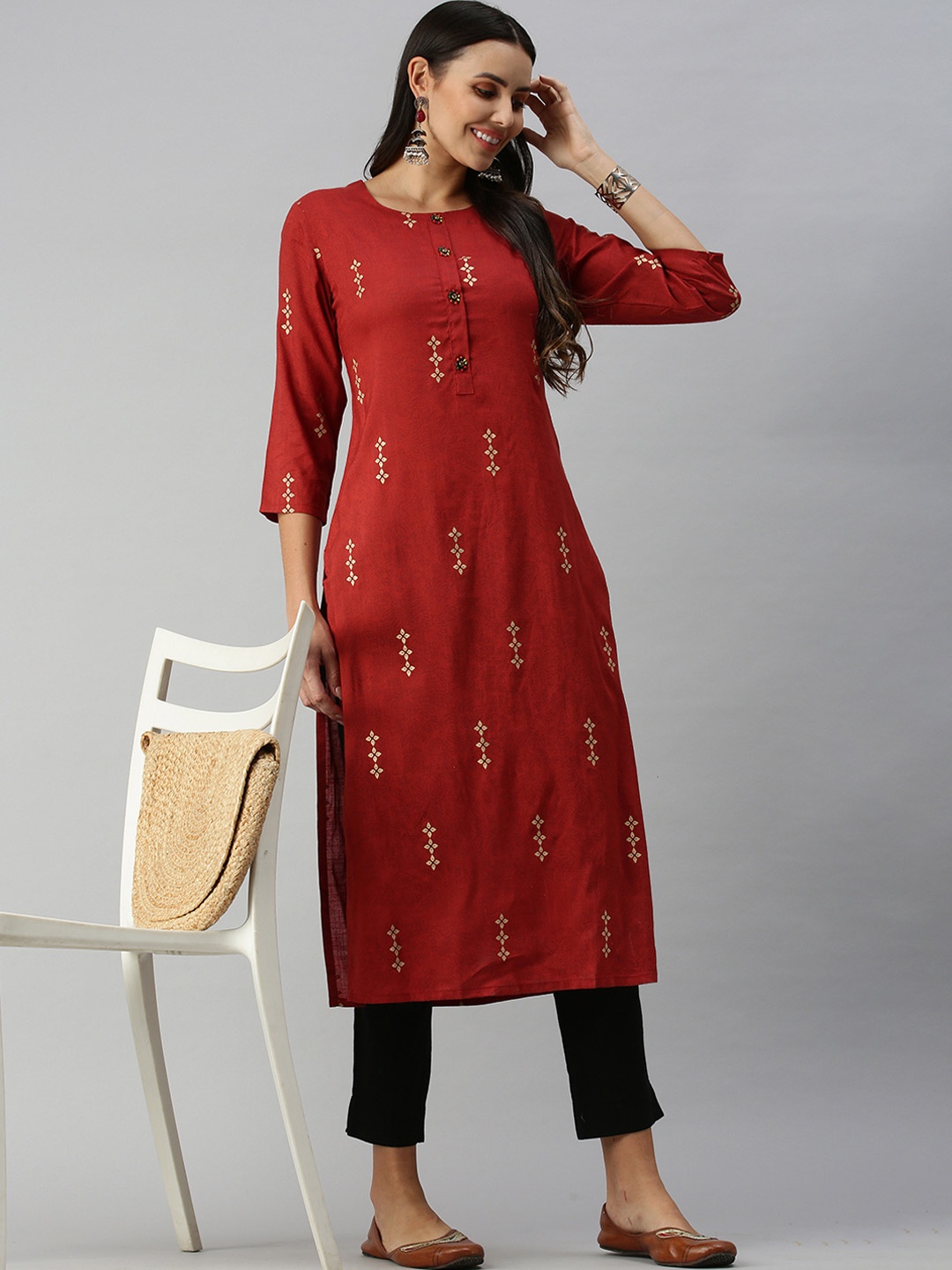 

SHOWOFF Women Brown Floral Printed Kurta
