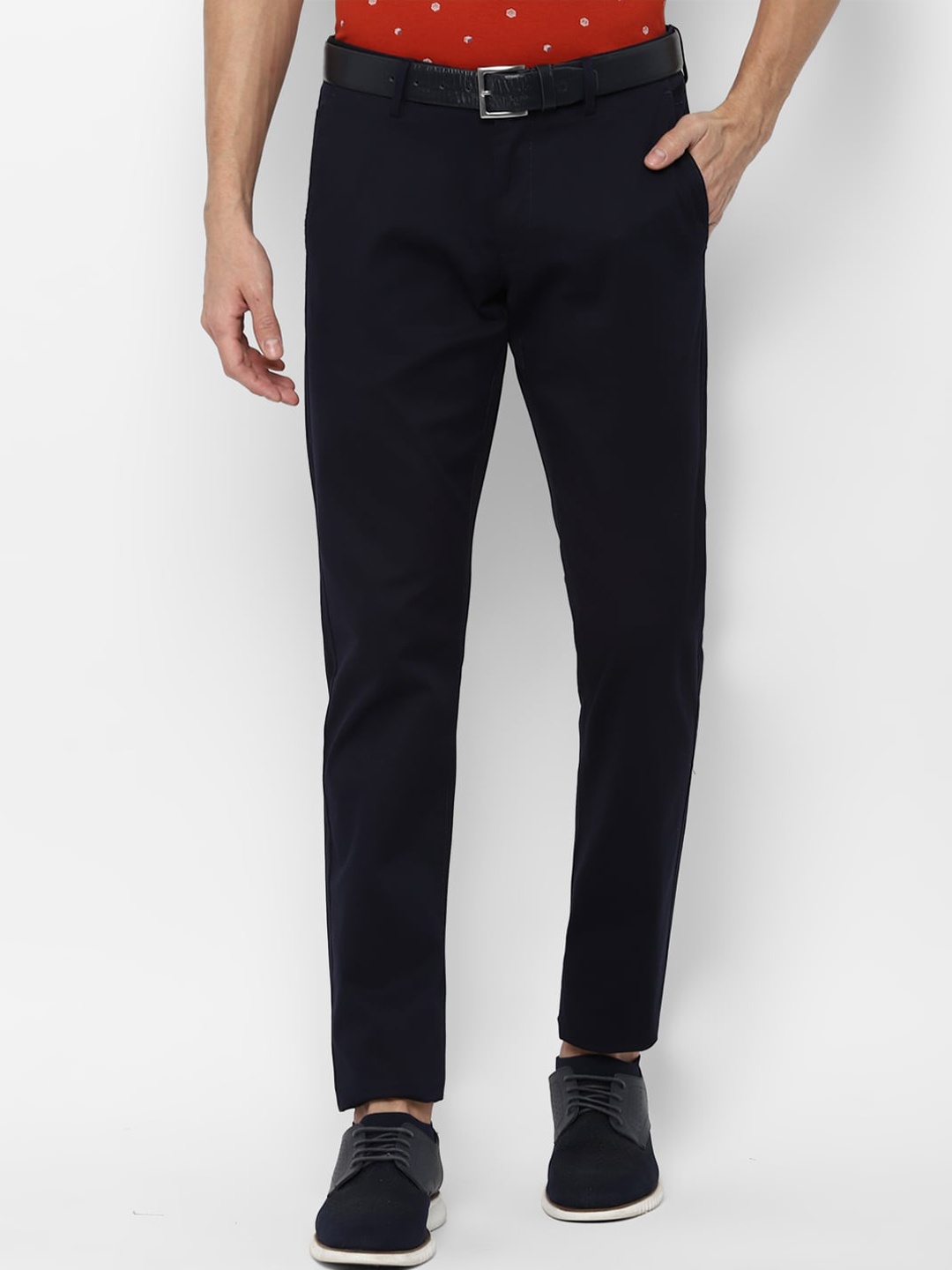 

Allen Solly Men Navy Blue Solid Slim Fit Cotton Trousers