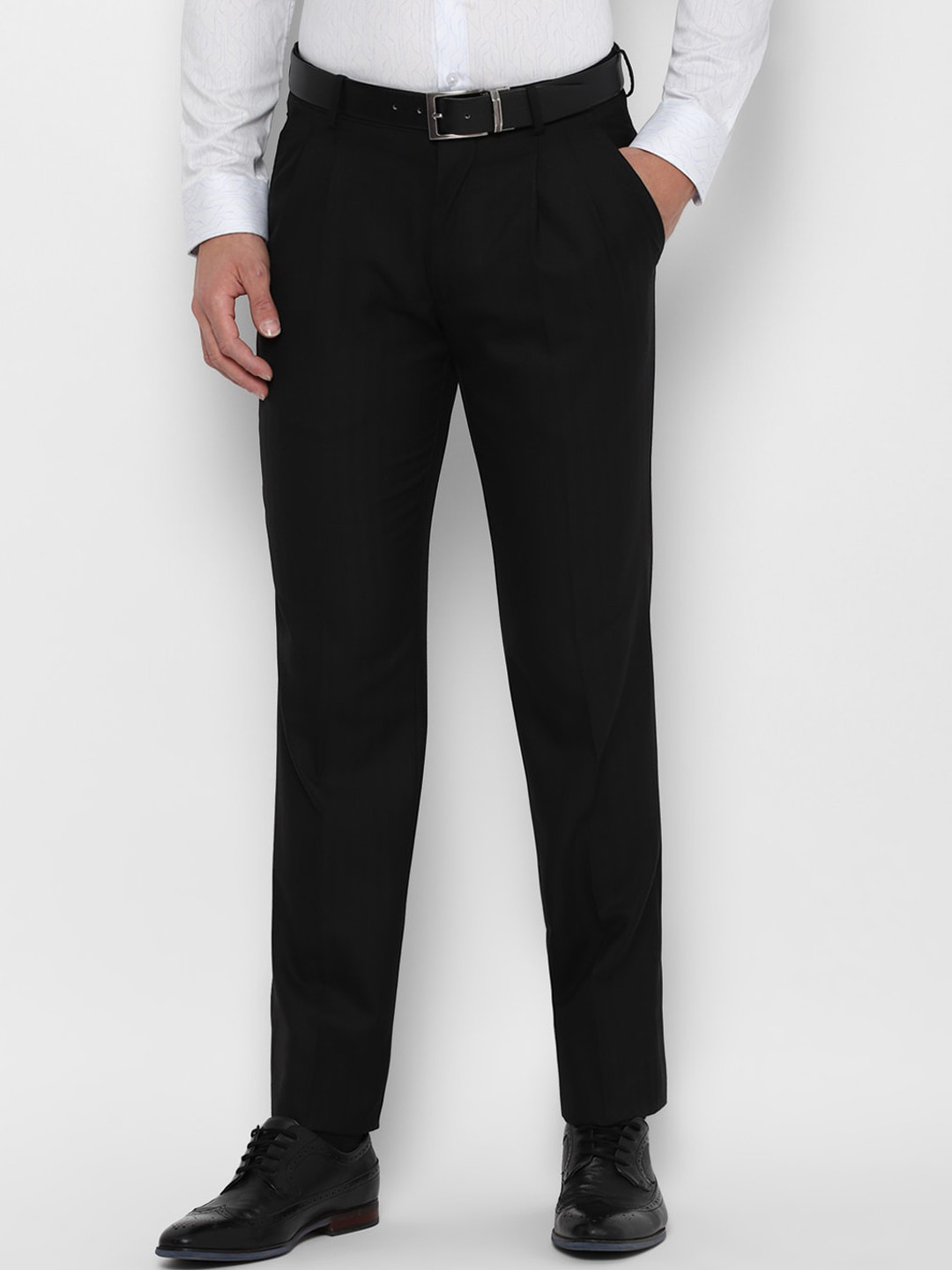 

Louis Philippe Men Black Regular Fit Pleated Solid Trousers